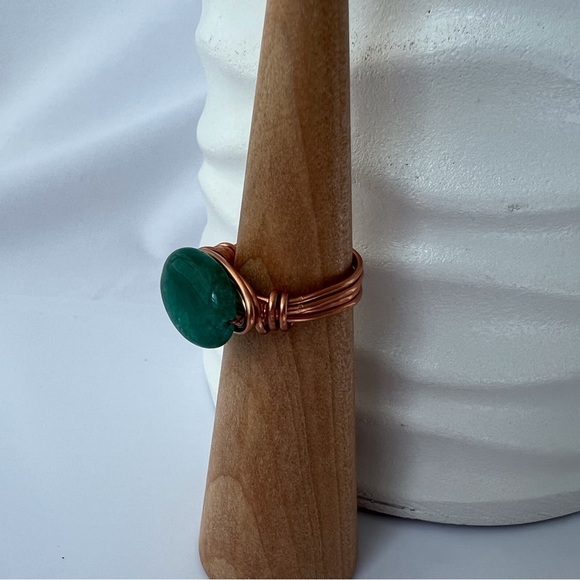 Artisan Jewelry - GREEN Quartz Copper Wire Wrap Ring